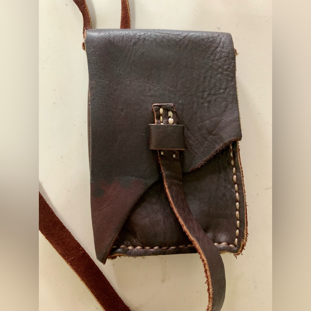 Vintage Rustic Artisan Full Grain Natural Leather Mini Contrast Stitch